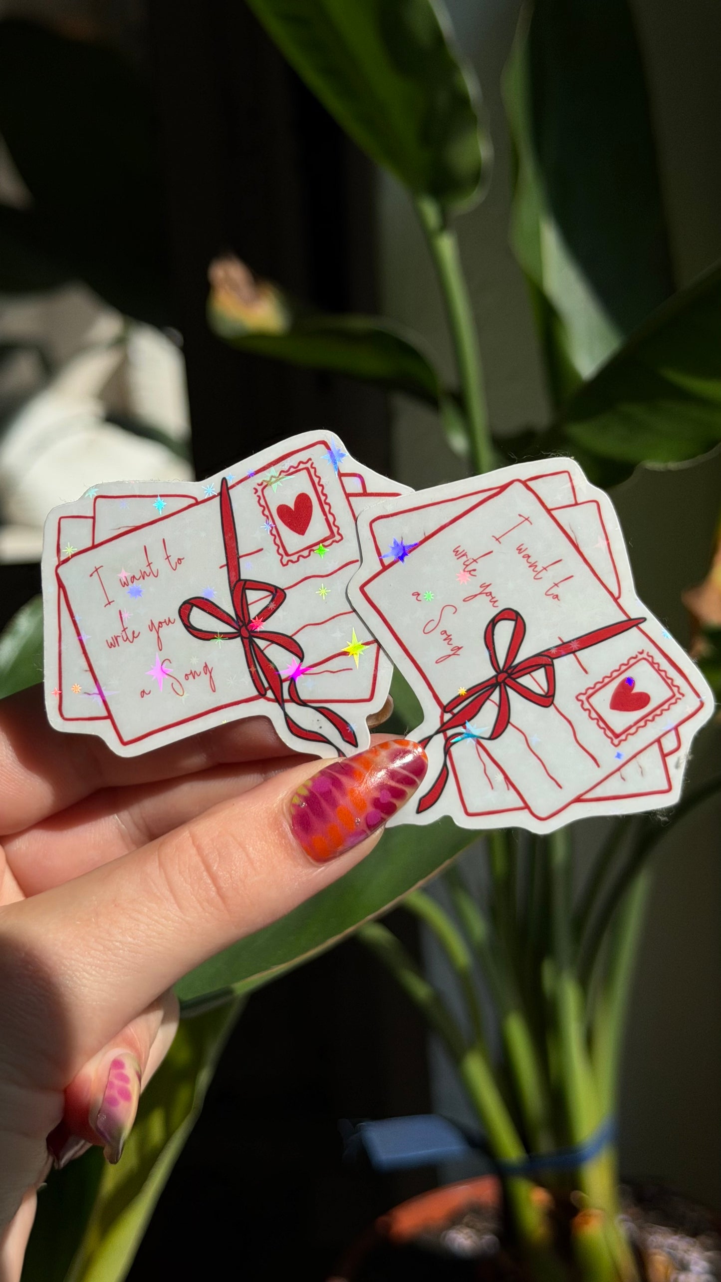 Love letter/ hourglass glitter stickers