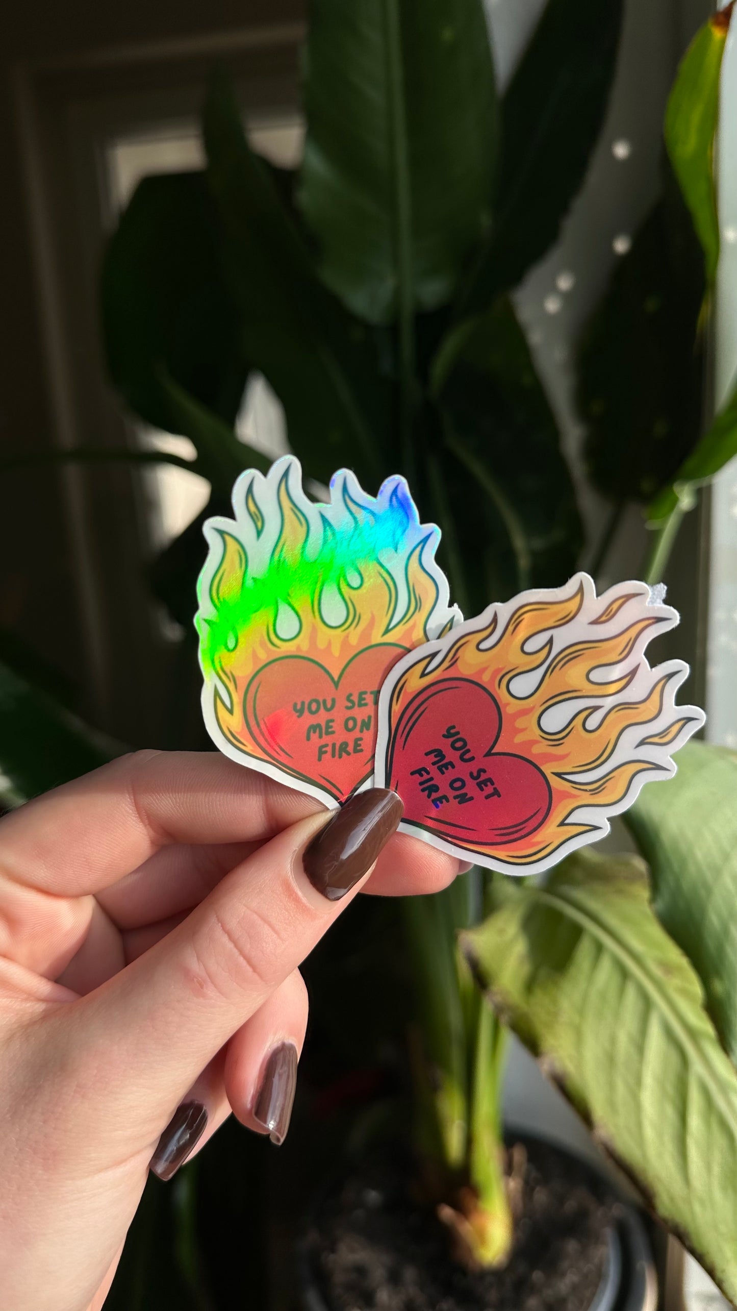 On fire holographic sticker