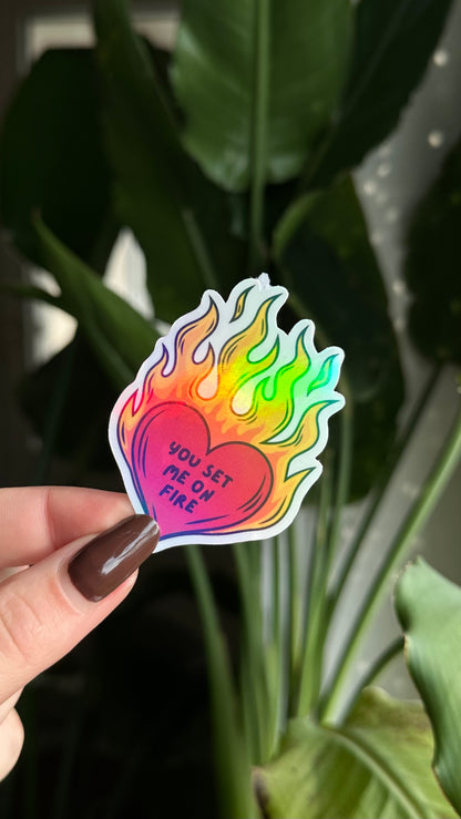On fire holographic sticker