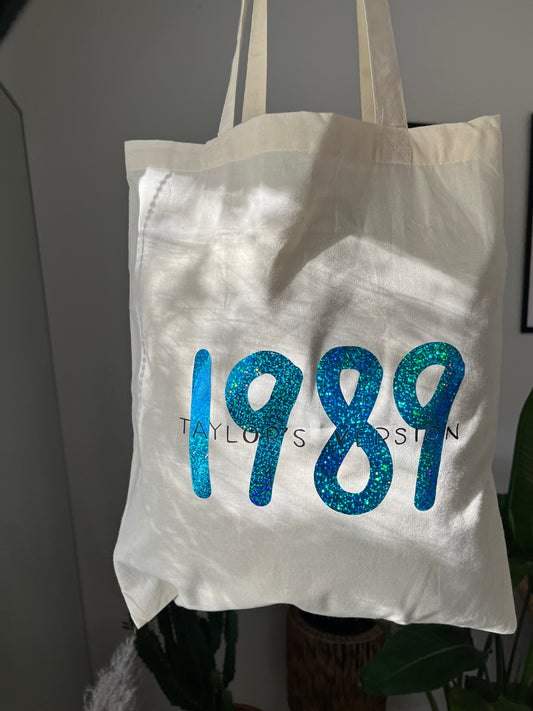 1989 TV glitter tote bag