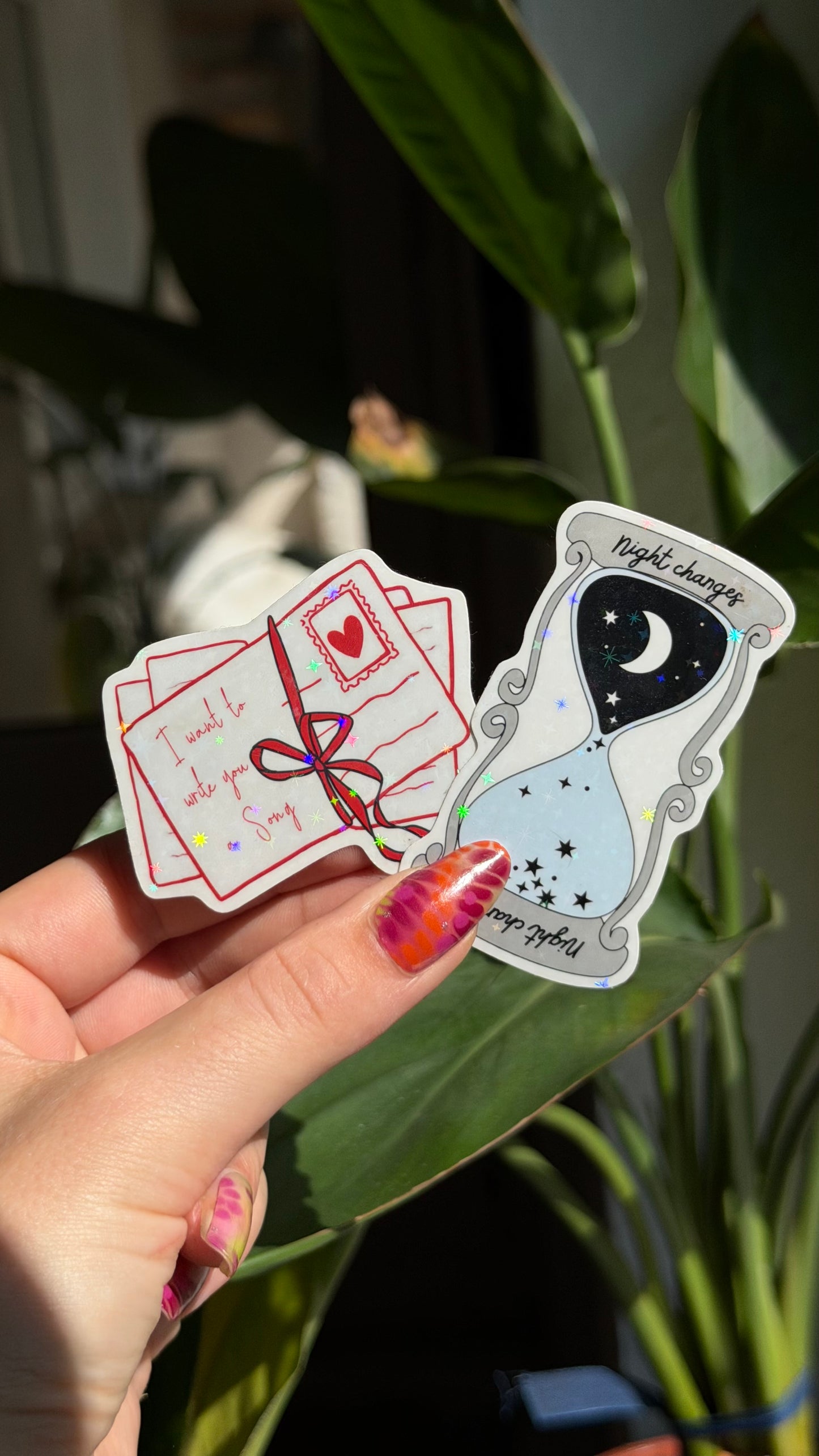 Love letter/ hourglass glitter stickers
