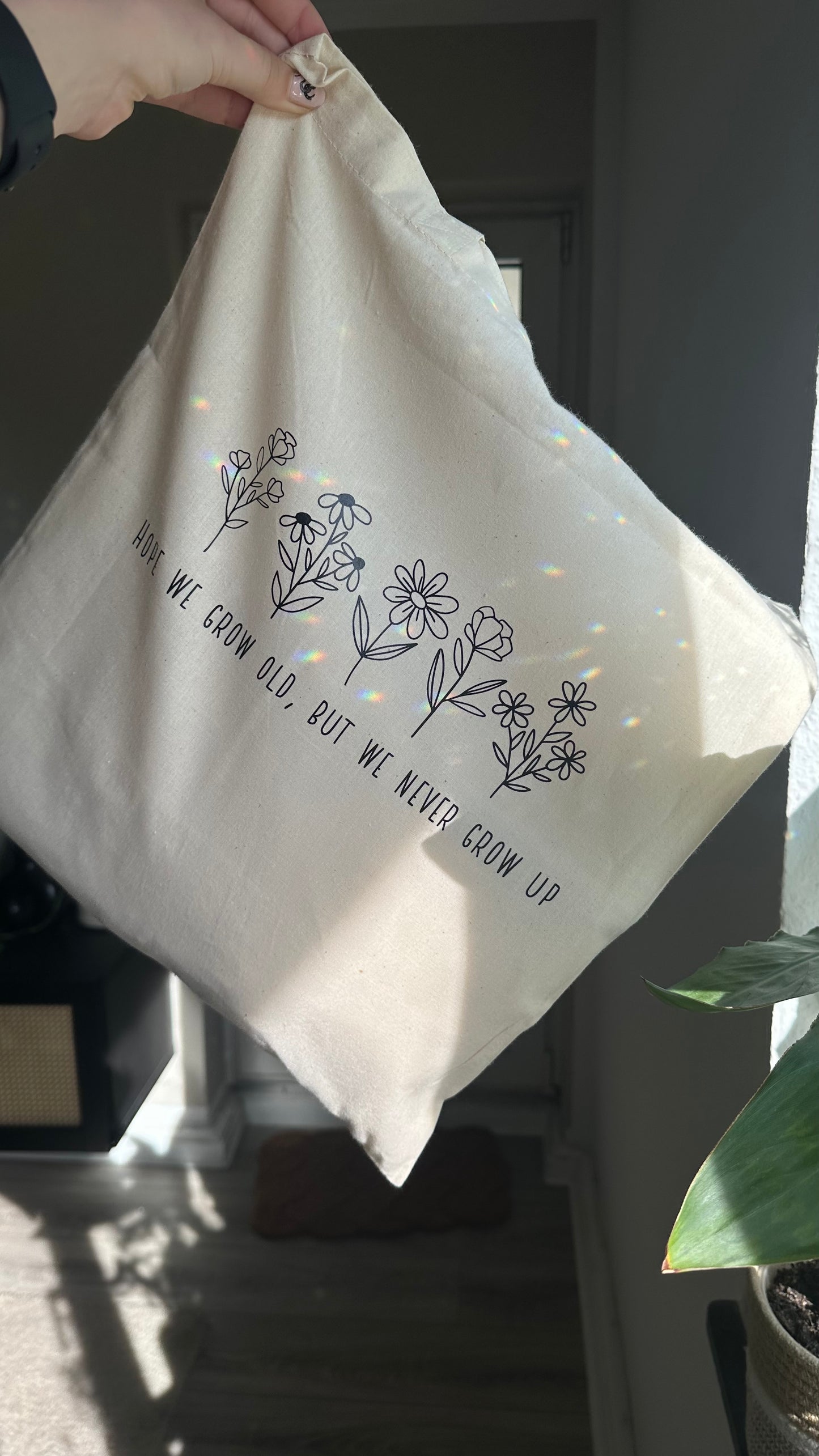 never grow up tote bag