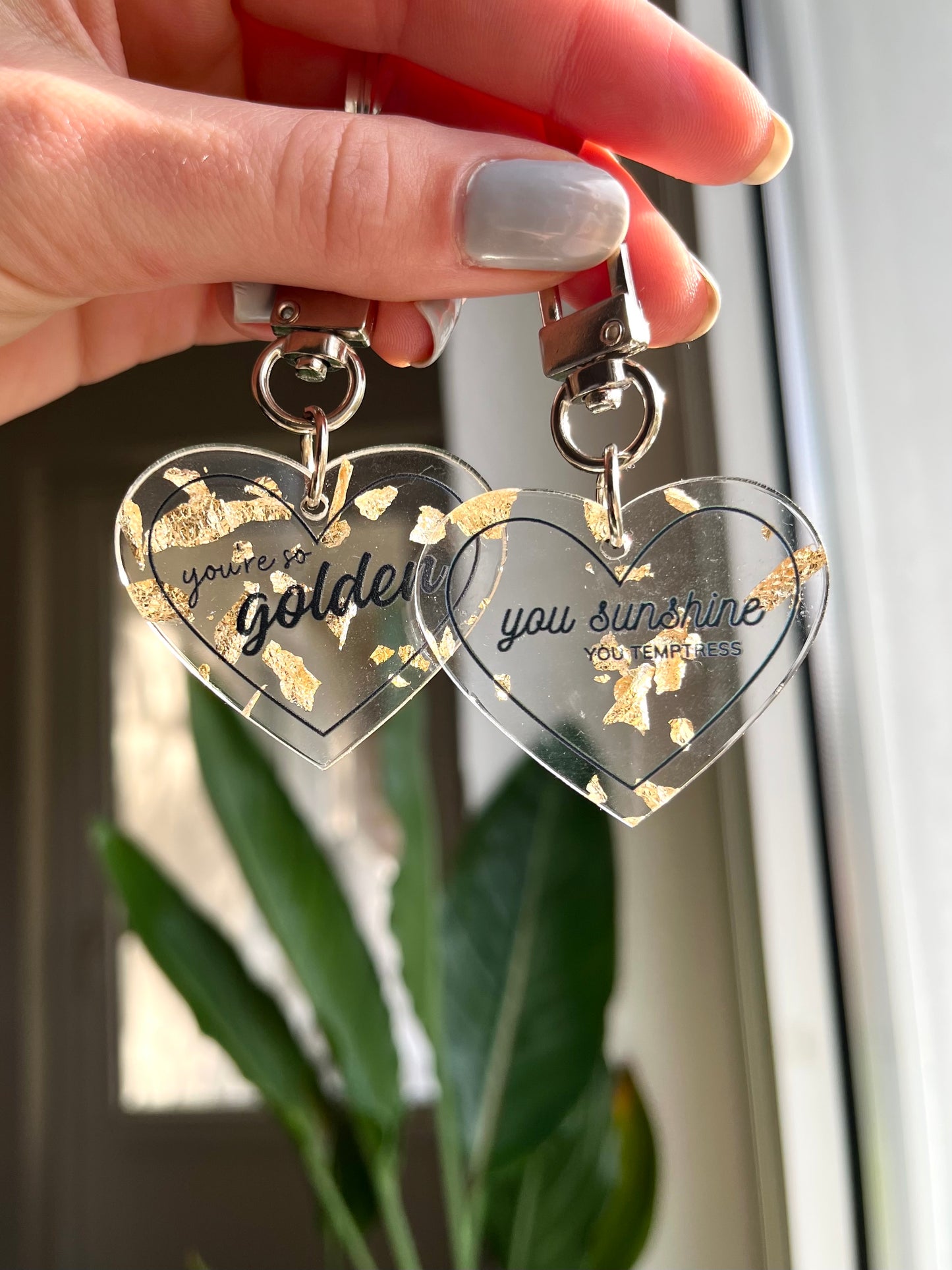 Golden acrylic Heart Keychains