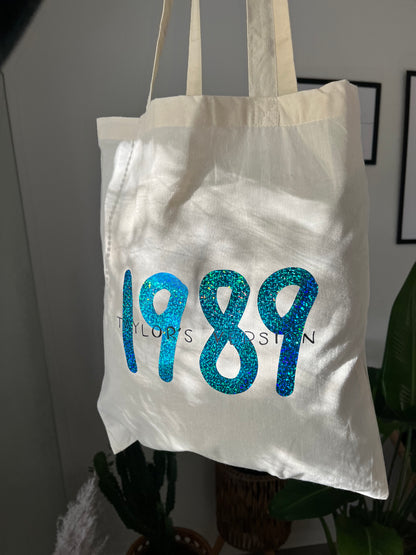 1989 TV glitter tote bag