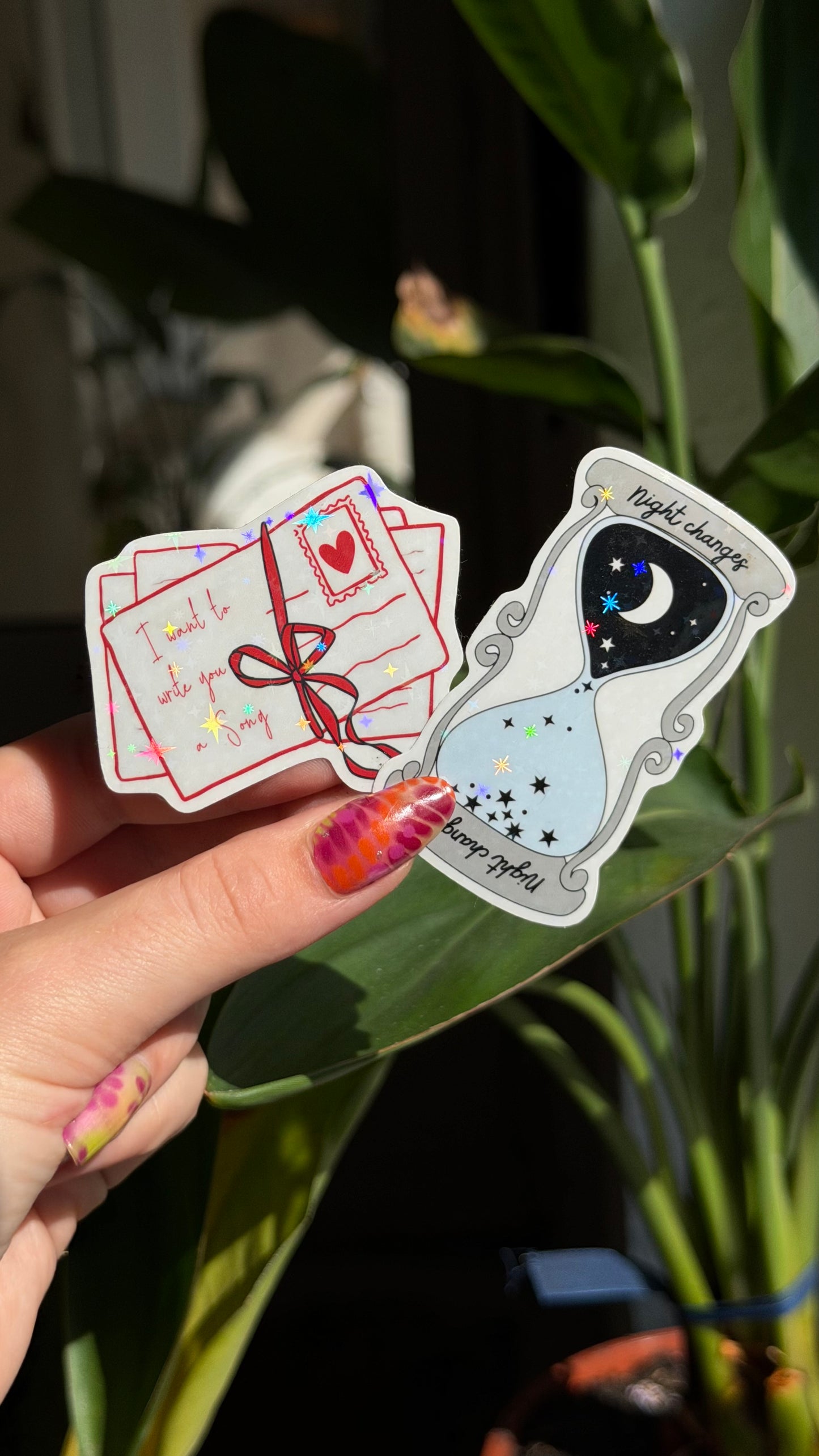 Love letter/ hourglass glitter stickers