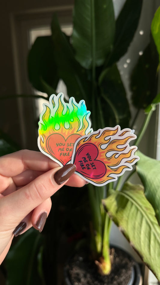 On fire holographic sticker