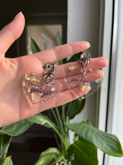 Golden acrylic Heart Keychains