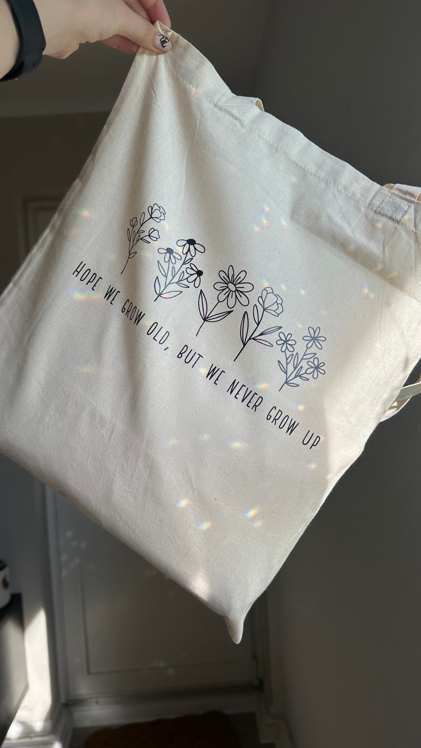 never grow up tote bag