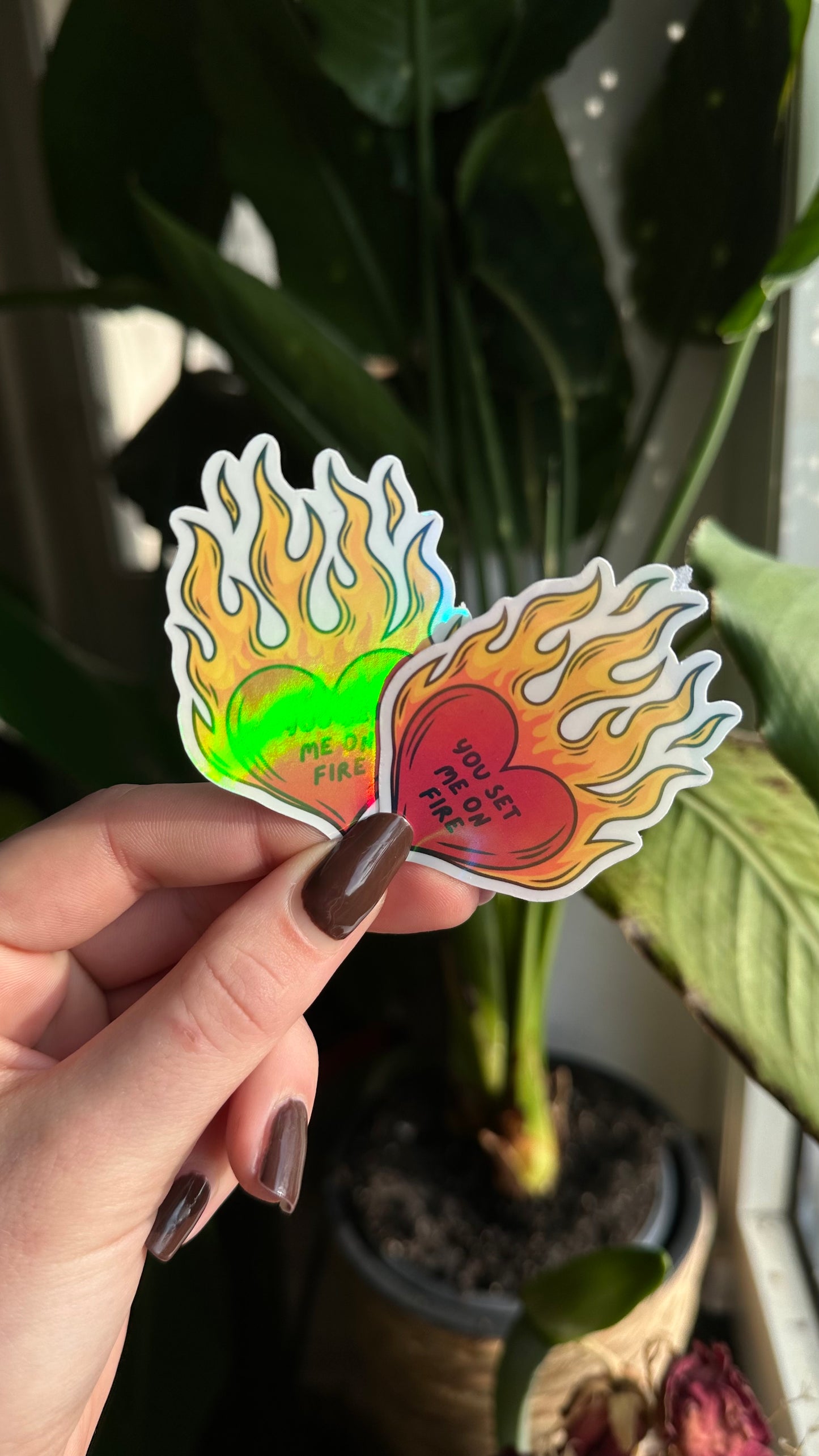 On fire holographic sticker
