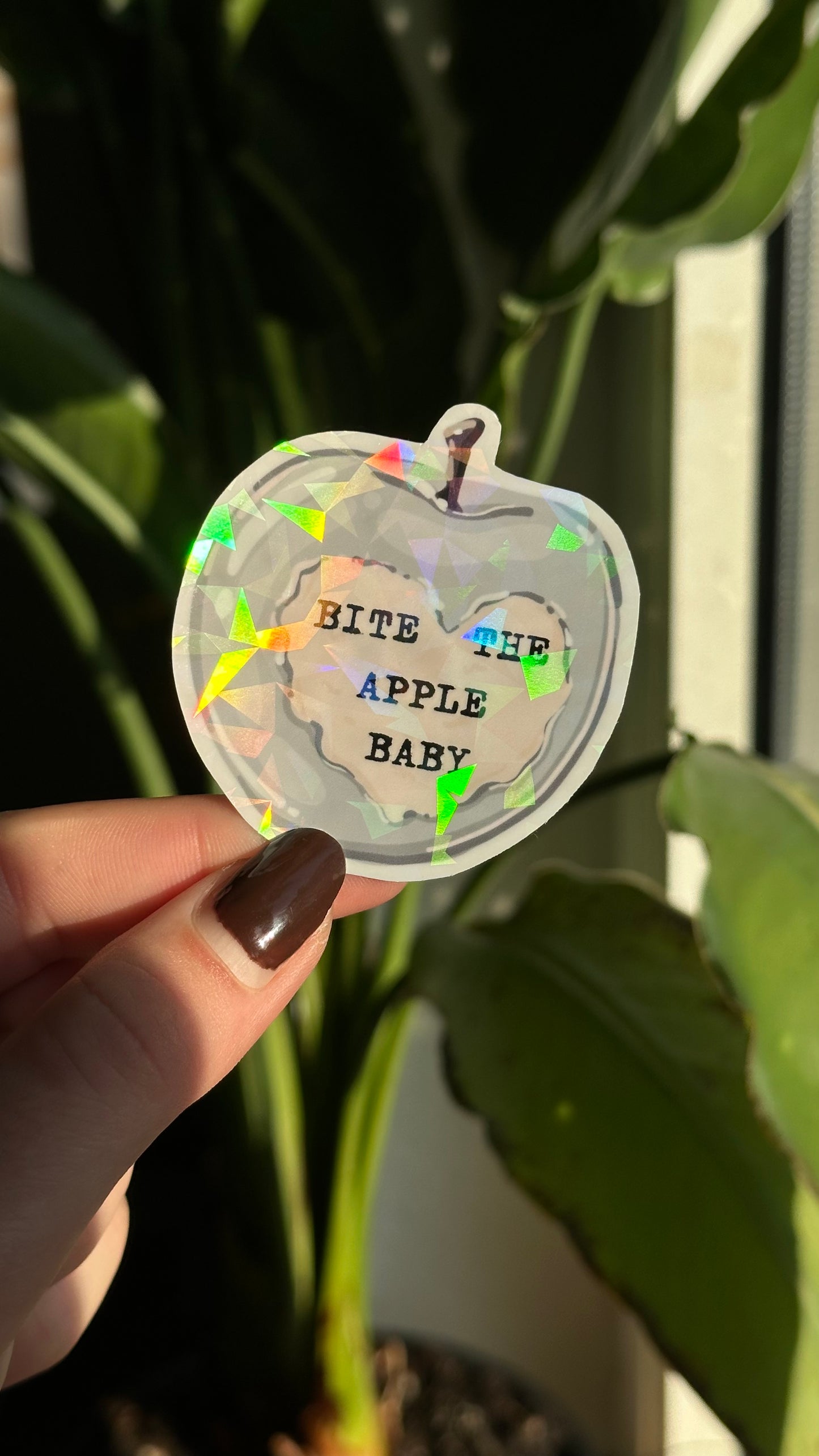 Bite the apple glitter sticker