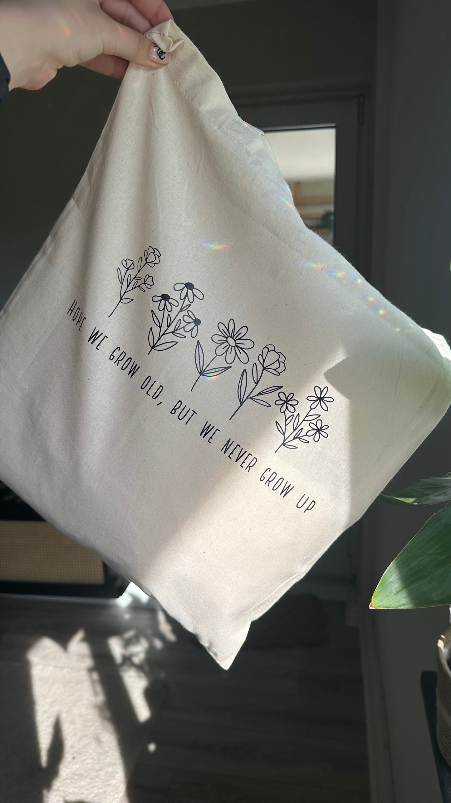 never grow up tote bag