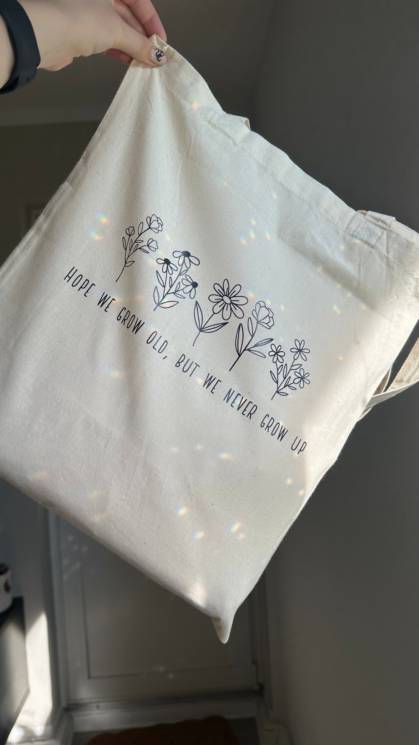 never grow up tote bag