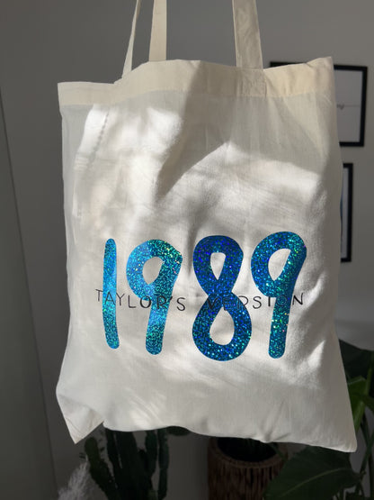 1989 TV glitter tote bag