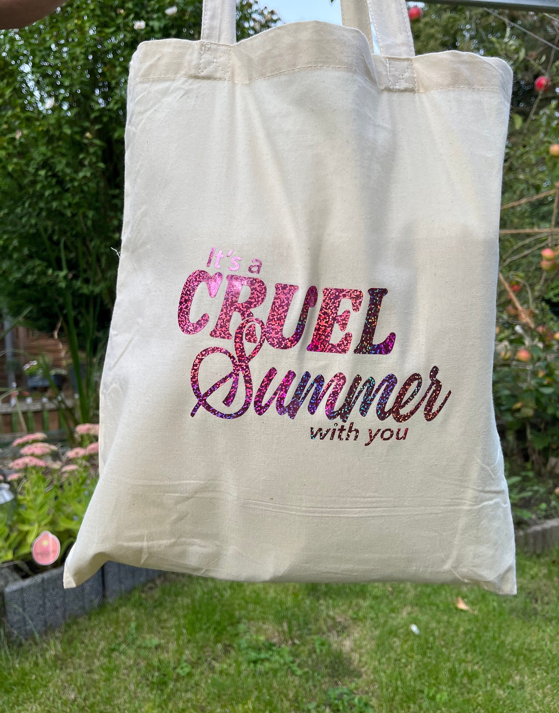 Cruel summer pink glitter tote bag