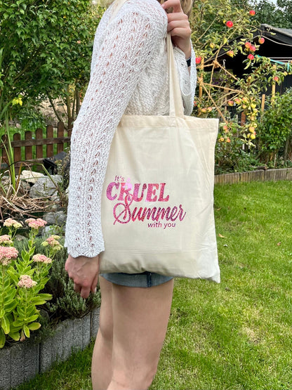 Cruel summer pink glitter tote bag