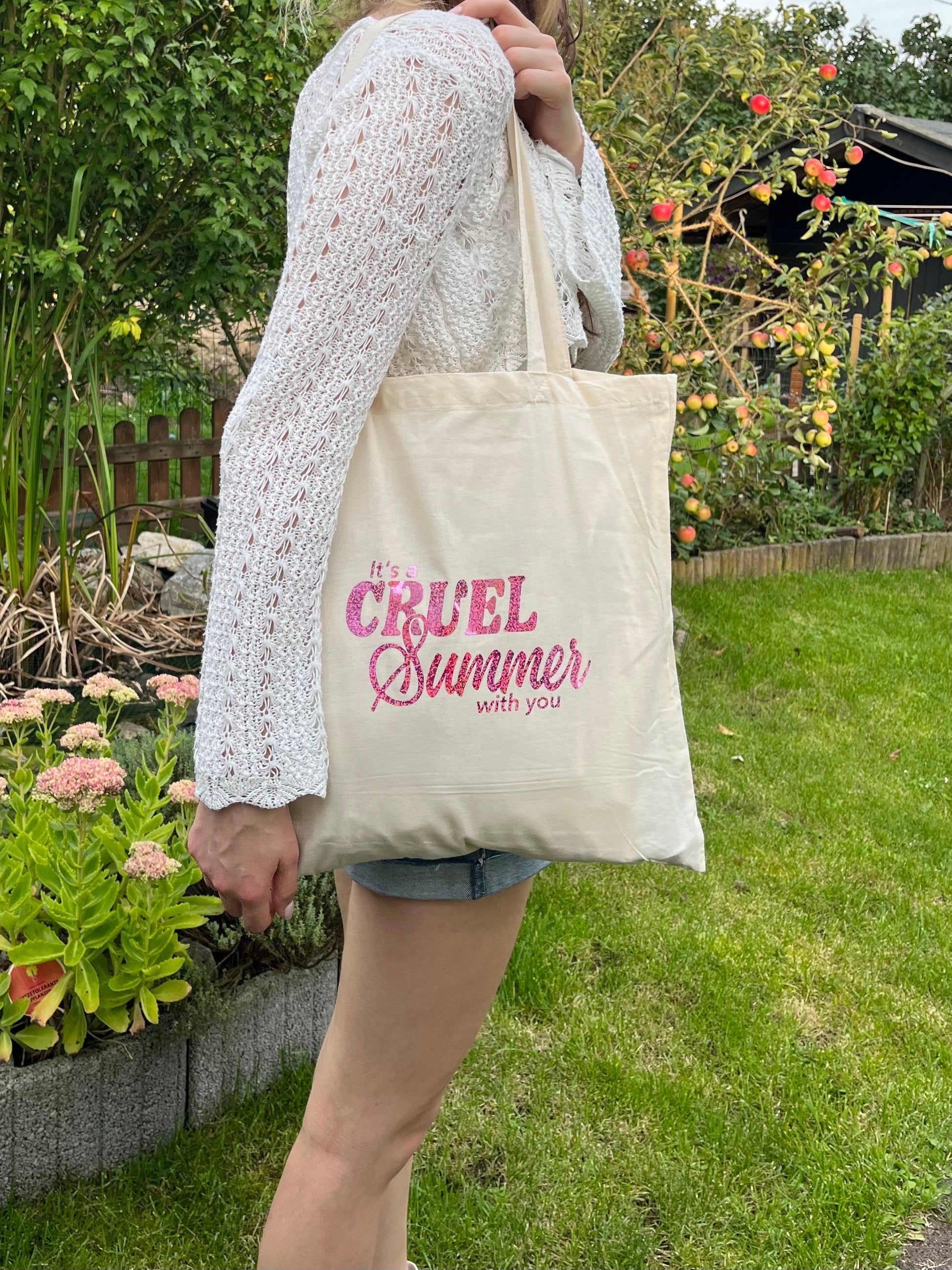 Cruel summer pink glitter tote bag