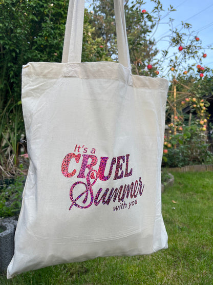 Cruel summer pink glitter tote bag