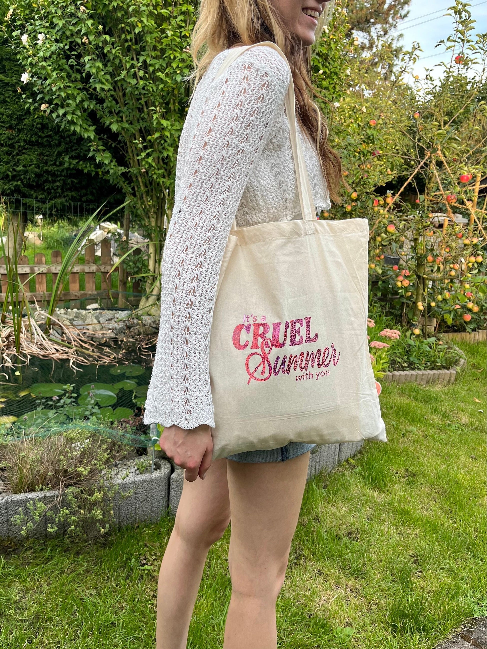 Cruel summer pink glitter tote bag