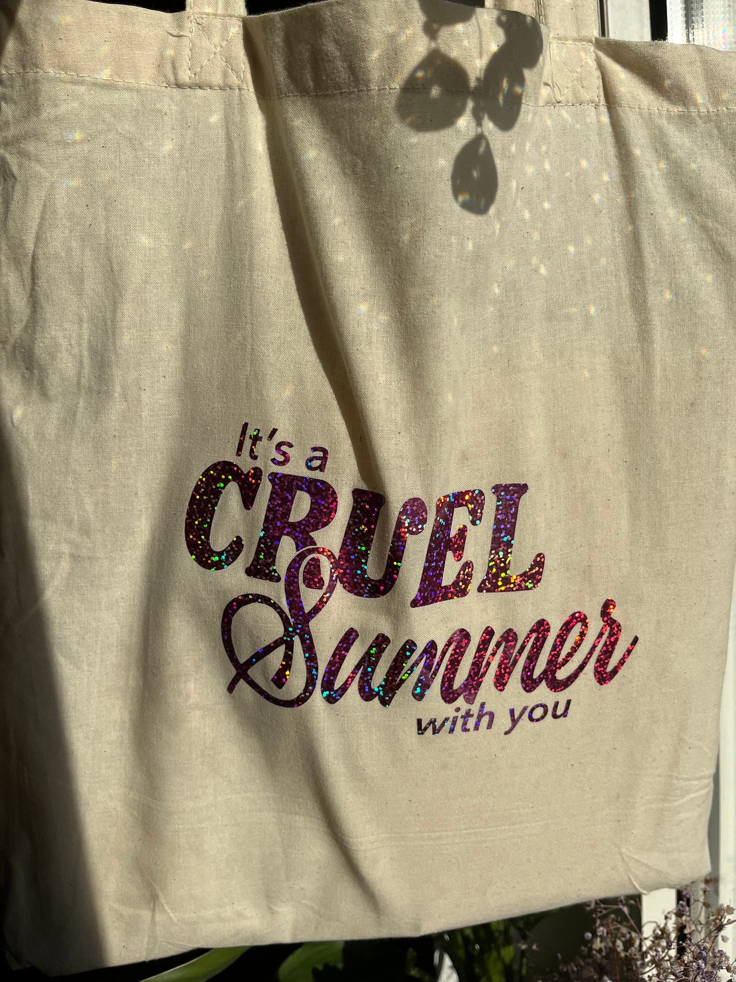 Cruel summer pink glitter tote bag