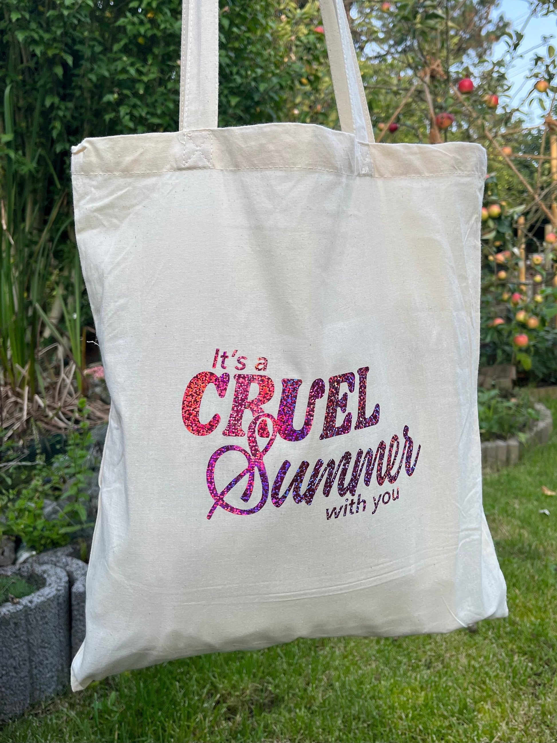 Cruel summer pink glitter tote bag